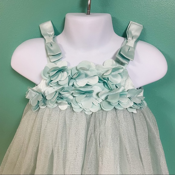 Gap Baby Girl Turquoise Floral Bow Tulle Formal Dress Baby Size 6-12M - Picture 5 of 8